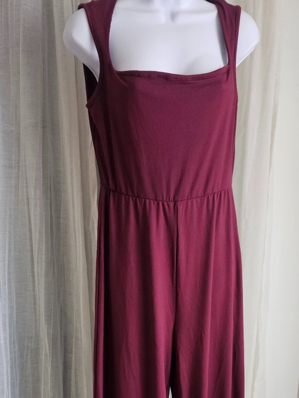 Women's Square Neck Sleeveless Jumpsuit Burgundy Wine Size L NEW